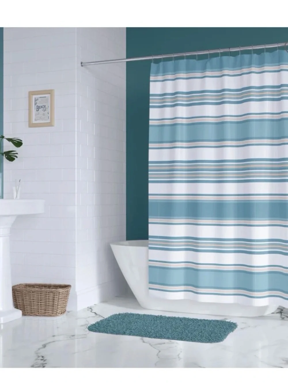 Levtex Home Striped Shower Curtain Panel in Aqua and Cream ( Blue Maui)